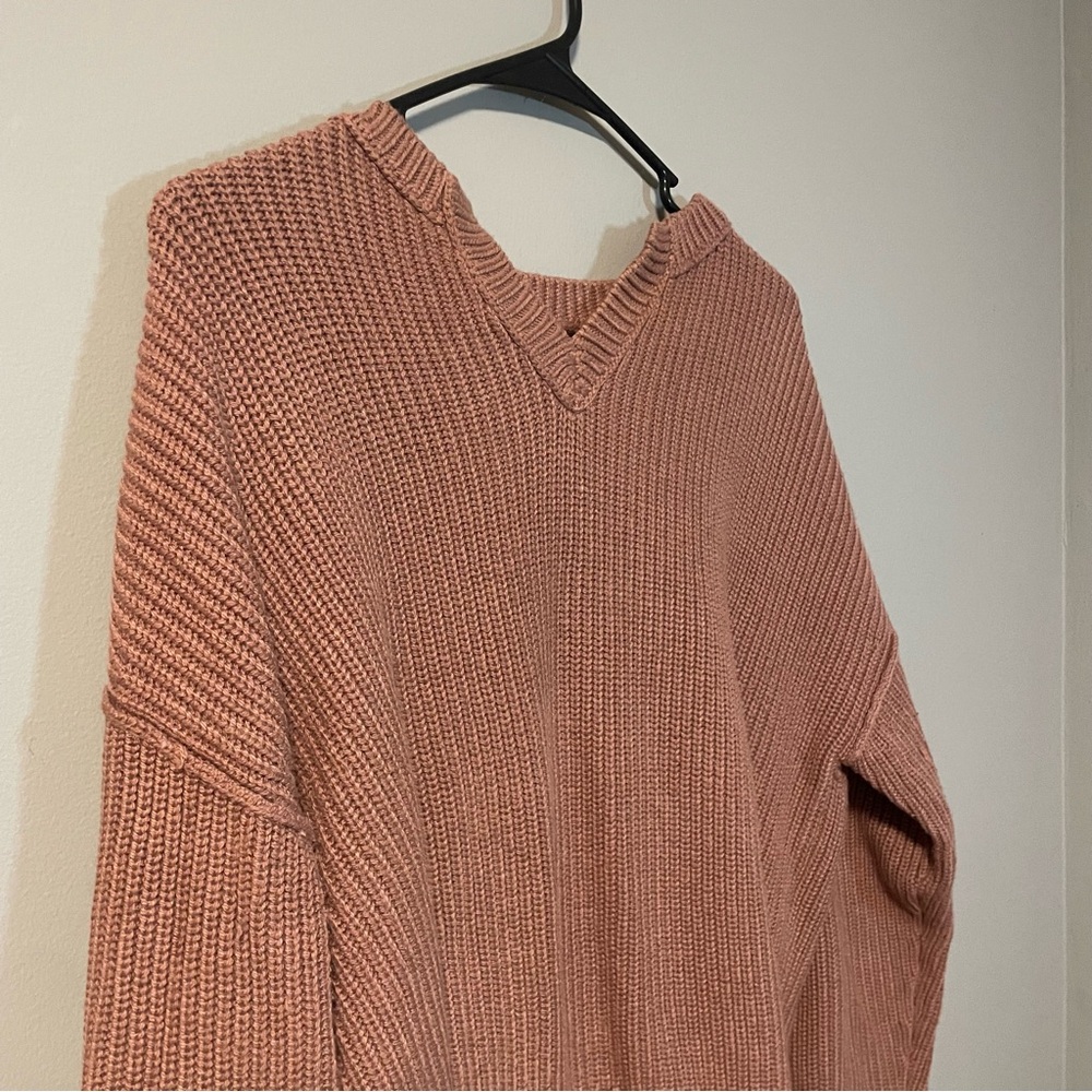 Lucky Brand Notch V-Neck Sweater Burlwood Women’s XS Oversized Knit Cozy Warm - Picture 2 of 7